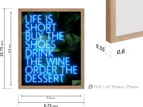 Vista 3 de Poster Master Life Is Short - Póster con texto en inglés "Buy the Shoes", impresión motivacional, arte neón, arte moderno, regalo para hombres