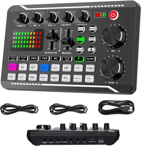 Vista 10 de [Usado] Mezclador de audio para gaming SINWE G1, interfaz de audio RGB con preamplificador profesional, Bluetooth, mezclador de PC para streaming