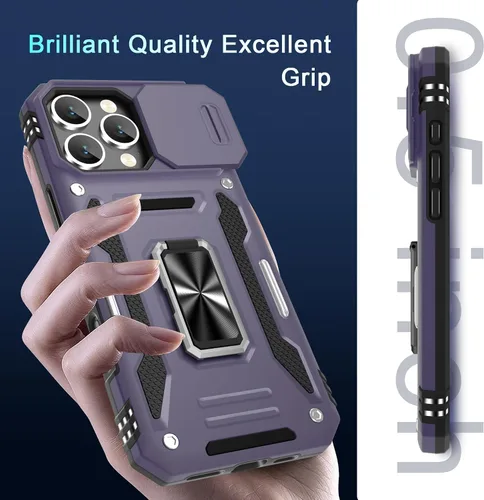 Vista 122 de DEERLAMN Funda para iPhone Xs Max con funda deslizante para cámara + protector de pantalla, soporte giratorio de anillo de grado militar a prueba