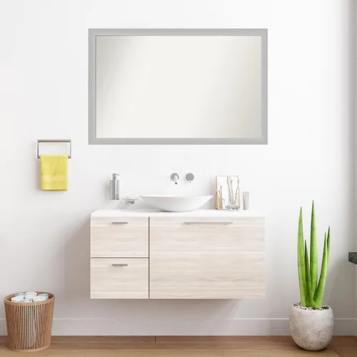 Vista 637 de Amanti Art Silver Bathroom Mirror for Over Sink, 26x35 Custom Made Marred Pewter Rectangle Vanity Mirror, Large Casual Wood Frame, Hangs Horizonally