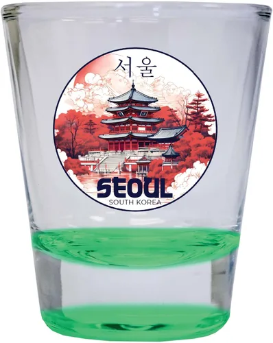 Vista 5 de Seúl South Korea Design B Souvenir - Vaso de chupito redondo de 2 onzas, color azul, paquete de 2