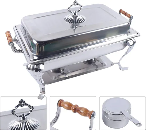 Vista 4 de Juego de platos para bufé, recipiente de calentamiento de acero inoxidable, calentador de alimentos, aislamiento de alimentos, rectangular