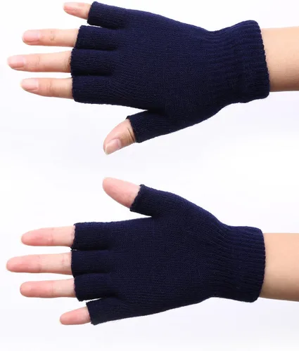 Vista 3 de SATINIOR 2 pares de guantes unisex de medio dedo para invierno, elásticos, sin dedos, talla común
