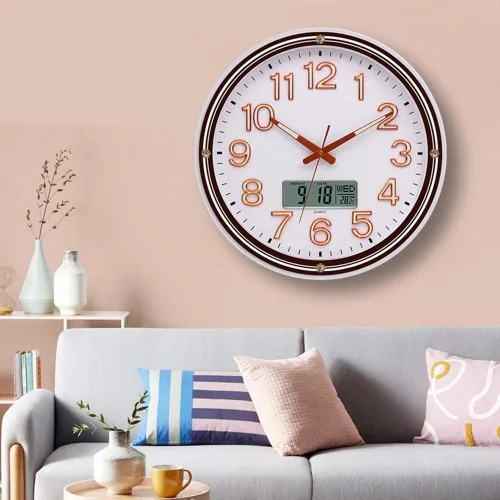 Vista 3 de ZZenSmot Reloj silencioso de 18 pulgadas, moderno reloj de pared luminoso con calendario LCD y termómetro para decoración de oficina en casa