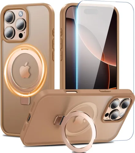 Vista 9 de Fin2feel Funda para iPhone 16 Pro Max con soporte magnético y protector de pantalla, protección militar contra caídas de 12 pies, compatible