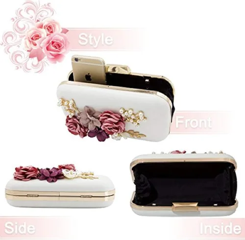 Vista 3 de JO&FO Bolso de mano para mujer, sobre de flores, con cuentas, para baile de graduación, boda, noche
