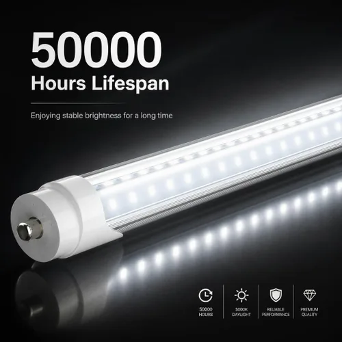Vista 4 de JESLED Tubo de luz LED T8/T10/T12 de 8 pies, base FA8 de un solo pasador, 50W 6000LM 5000K luz blanca diurna, bombilla fluorescente LED
