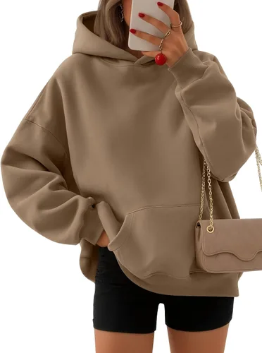 Vista 20 de EFAN Sudaderas con capucha para mujer, suéteres de forro polar cómodos Lunares albaricoques