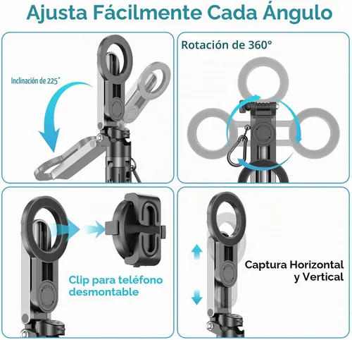 Vista 6 de Trípode portátil MagSafe Selfie Stick y mini trípode para teléfono con control remoto