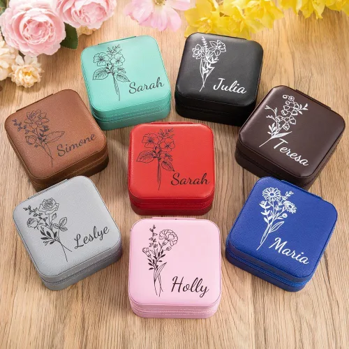 Vista 3 de callie Joyero personalizable con diseño de flor de nacimiento, regalo personalizado, pequeño joyero, organizador de viaje, organizador de viaje