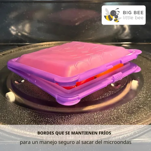 Vista 6 de Big Bee, Little Bee - SoftShell Contenedor de silicona reutilizable para almacenamiento de alimentos con tapa de concha conectada, fácil de limpiar