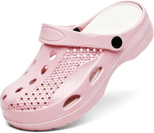 Vista 10 de SOSOWHLTE Zuecos con soporte de arco para hombre y mujer, zapatos de jardín, pantuflas de playa para exteriores con plantilla acolchada extraíble