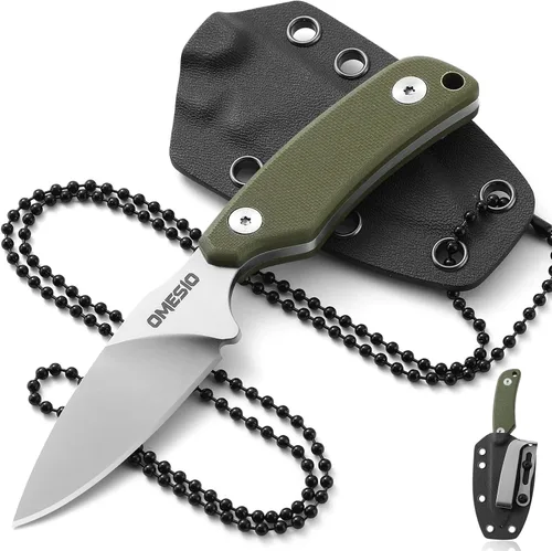 Vista 9 de Omesio Cuchillo de cuello, cuchillo de hoja fija de acero D2 de 5.82 Mango A-negro + hoja blanca