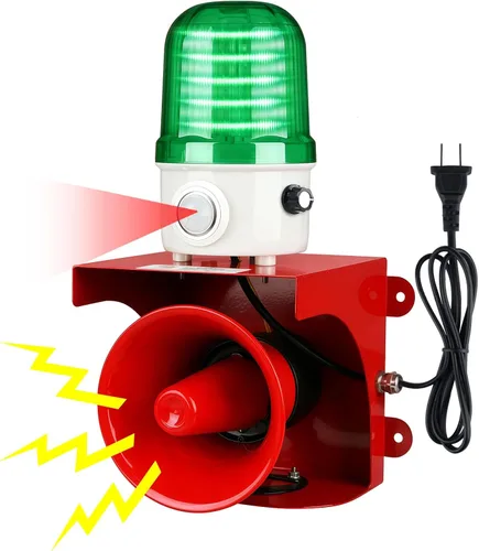 Vista 11 de Alarma con sensor de movimiento AC110V con detección humana, sirena ajustable de 120 dB y luces estroboscópicas LED ámbar, alarma de seguridad al