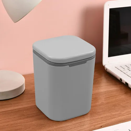 Vista 7 de Morcte - Cubo de basura pequeño de 0.5 galones, mini bote de basura gris para escritorio Mini papelera de escritorio, tapa de botón