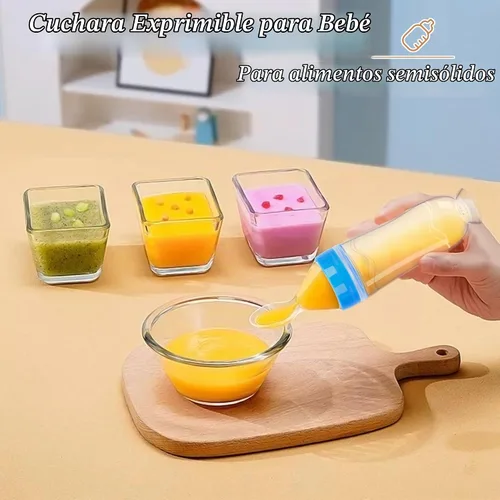 Vista 4 de Juego de cucharas dispensadoras de alimentos para bebés de 4 piezas de silicona - WAJIAYON, cucharas de alimentación con exprimidor de 3 oz
