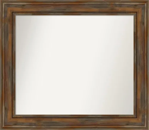 Vista 184 de Amanti Art Espejo de baño marrón para sobre fregadero, 26 x 26 pulgadas, espejo de tocador cuadrado marrón rústico Alexandria, marco de madera