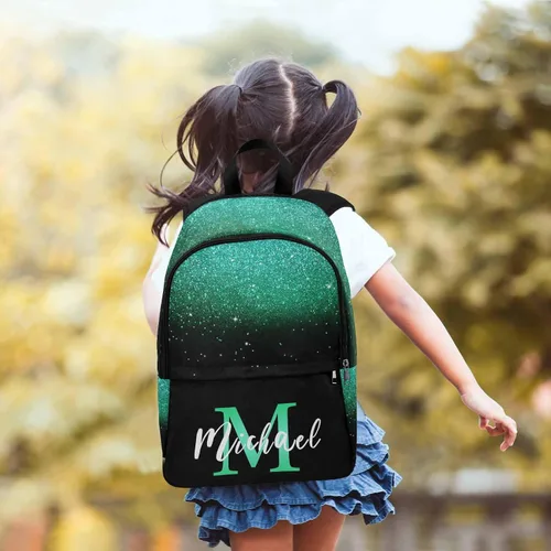 Vista 3 de InterestPrint Mochila personalizada para niños, mochila personalizada con texto azul y pajarita, mochila para añadir tu nombre para niños y niñas