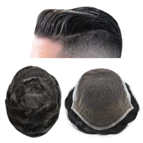 Vista 89 de Mens Toupee Human Hair Replacement System Swiss Lace Toupee For Men Hair Piece Protesis Capilar Mens Hairpiece 5X7#1 Jet Black 120% Density