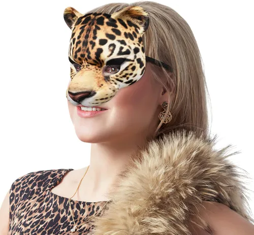 Vista 9 de Abaodam Máscara de media cara de leopardo – Máscara de cosplay de animales de gato – Suministros para fiestas de carnaval de Halloween