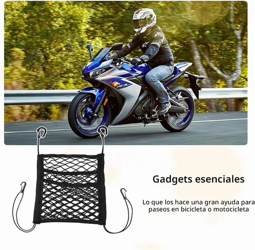 Vista 6 de Red de Carga para Motocicleta para Almacenamiento de Casco, 9.4''×10.6'' Red Bungee de Triple Capa de Alta Elasticidad con 4 Ganchos, Bolsillo