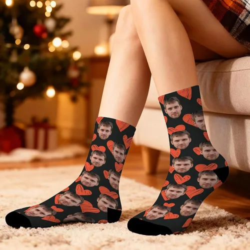 Vista 6 de D-Story Calcetines de cara personalizados, foto personalizada en calcetines, calcetines deportivos unisex para hombres y mujeres