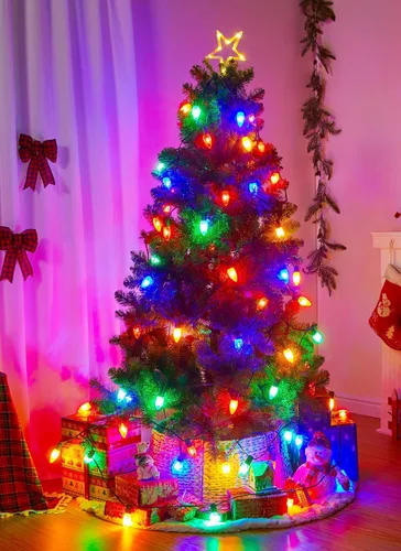 Vista 5 de Luces de Navidad al Aire Libre Brightown, 100 Pies de Cadenas LED Comerciales con Bombillas Multicolor C9 en Forma de Fresa, Impermeables