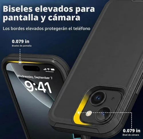 Vista 2 de Funda para Apple iPhone 12 / iPhone 12 Pro (6.1 pulgadas), resistente a los golpes, a prueba de polvo y caídas, doble capa, color negro