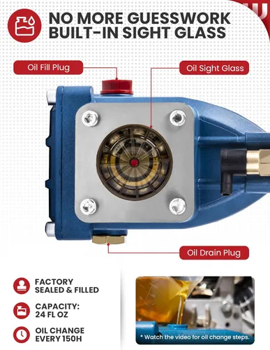 Vista 7 de WOJET Bomba de lavado a presión de émbolo triplex, 3600PSI 2.7GPM, eje de 3/4 pulgadas, autocebante, kit de bomba de repuesto horizontal