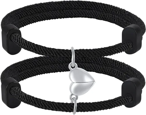 Vista 20 de TempBeau Pulsera para Pareja - Pulsera de Identificación Personalizada con Grabado Personalizado, Pulsera de Cuerda Trenzada para Él y Ella