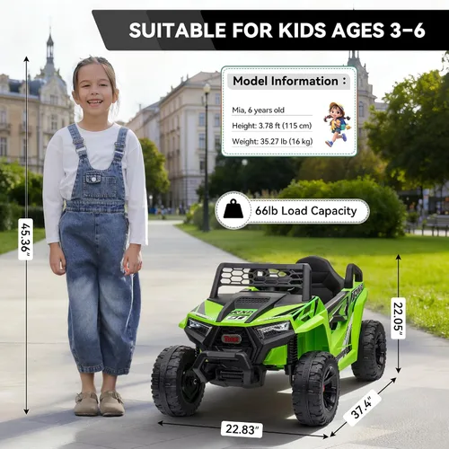 Vista 5 de TOBBI Camión de juguete eléctrico para niños de 12 V, UTV accionado para Verde fluorescente