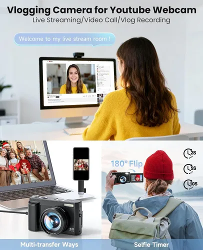 Vista 6 de Cámara digital 4K para fotografía, con WiFi, pantalla abatible de 180°
