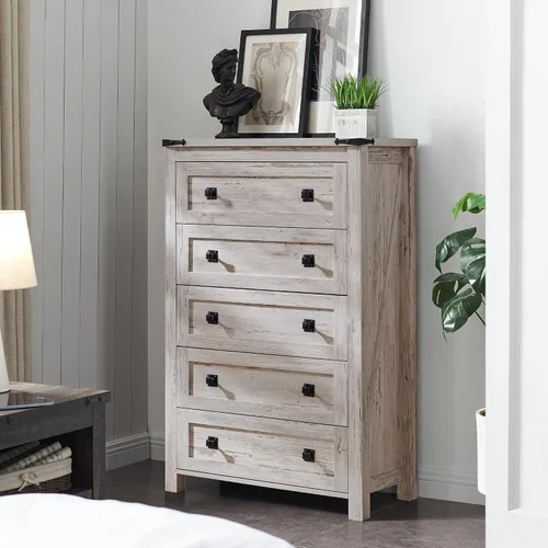Vista 6 de T4TREAM - Cómoda de granja con 5 cajones para dormitorio, cómodas altas rústicas de madera, organizadores de cómodas para dormitorio, sala de estar