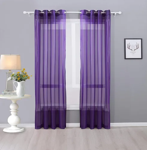 Vista 13 de Interior Trends Ariana - Juego de 2 cortinas de gasa transparente totalmente cosida con ojales (63 pulgadas de largo, beige)
