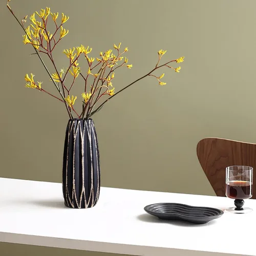 Vista 5 de Yundu Jarrones de cerámica negra para decoración del hogar, florero, moderno jarrón de decoración de mesa de granja