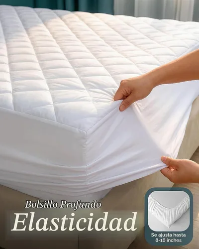 Vista 3 de Utopia Bedding Protector de colchón acolchado (individual) – Protector de colchón elástico ajustable – La funda de colchón se estira hasta 16 Blanco