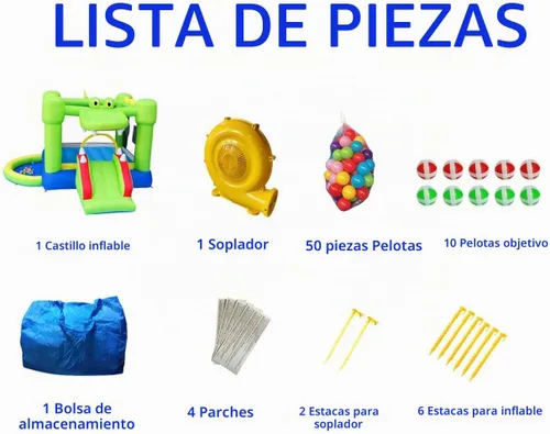 Vista 6 de Casa inflable con tobogán, castillo hinchable con soplador y casa de pelotas, juego de dos objetivos de dardos