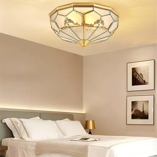 Vista 16 de LIGHTLAND Lámpara de Techo de Montaje al Ras de 13.8 Pulgadas, Lámpara de Techo de Latón de 3 Luces con Pantalla de Vidrio, Accesorios de Luz