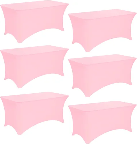 Vista 25 de Paquete de 2 manteles rectangulares de elastano de 6 pies, lavables, resistentes a las arrugas, para mesas plegables, bodas, fiestas, cumpleaños