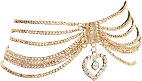 Vista 2 de Pulsera de cadena de metal dorado para mujer, estilo occidental, tobillera con dije de corazón, Metal, Sin gemas.