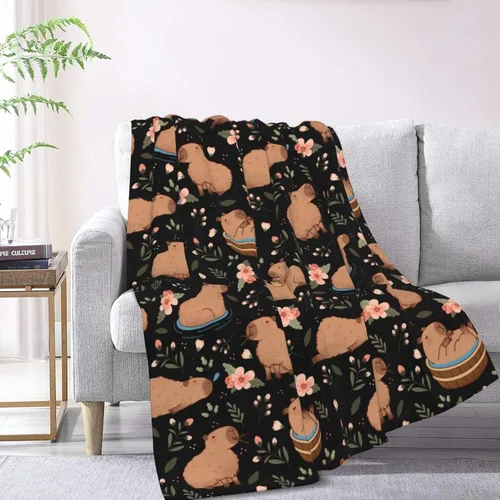Vista 5 de Manta de forro polar suave con patrón de Capybara, acogedor y lindo diseño de animales para cama, sofá o regalo, 50 x 40 pulgadas