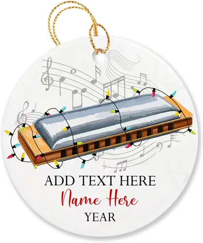 Vista 8 de Adorno de Navidad personalizado de acordeonista que toca acordeón, nombre personalizado y año, adorno de Navidad para acordeonista, instrumento