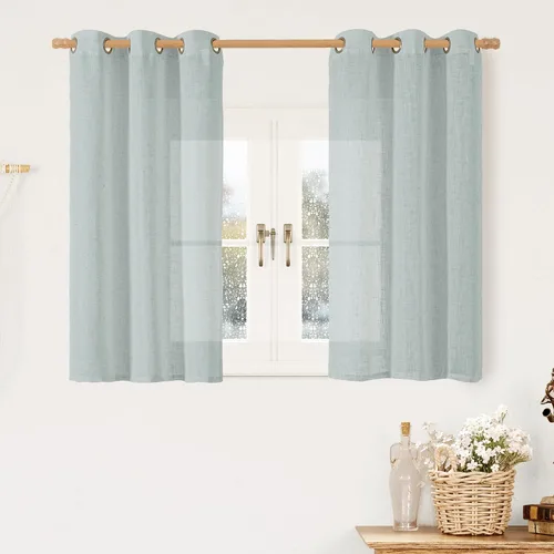 Vista 190 de LAMIT Cortinas de lino marrón caramelo para sala de estar, 84 pulgadas, de lino sintético, texturizado, filtrante de luz, paneles de privacidad