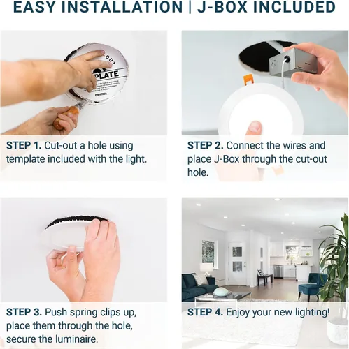 Vista 5 de PARMIDA (Paquete de 12) Luz de techo empotrable LED de 6 pulgadas ultradelgada con caja de conexiones, 12 W, luz de panel delgada de oblea sin 3000K