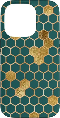 Vista 17 de Bees Honeycomb Pattern Print Honey Hexagon Bees Hive - Green Case for iPhone 17