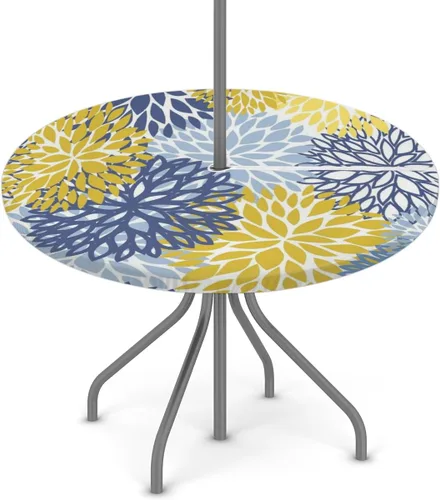 Vista 10 de Fitted Round Tablecloth with Umbrella Hole and Zipper Buffalo Plaid Outdoor Elastic Table Cloth 36"-44" Oil-Proof Waterproof Moroccan Patio Table