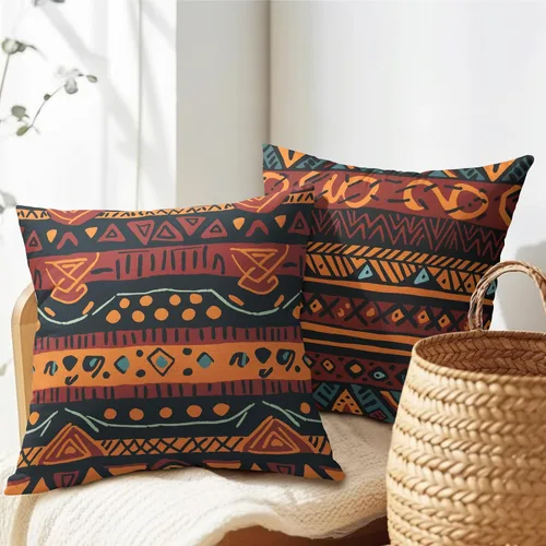 Vista 5 de Fundas de almohada tribales marrones - Juego de 2 fundas de almohada étnicas 40x40 cm azteca geométrica para decoración de sofá, cama, hogar