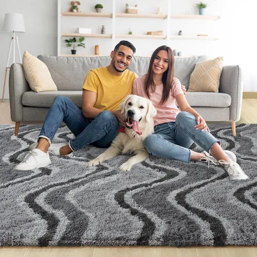 Vista 100 de Noahas Alfombras de Área Grandes y Esponjosas de 5x8 pies para Sala de Estar y Dormitorio, Alfombra Gruesa de Pelo Largo Beige y Blanca, Alfombra