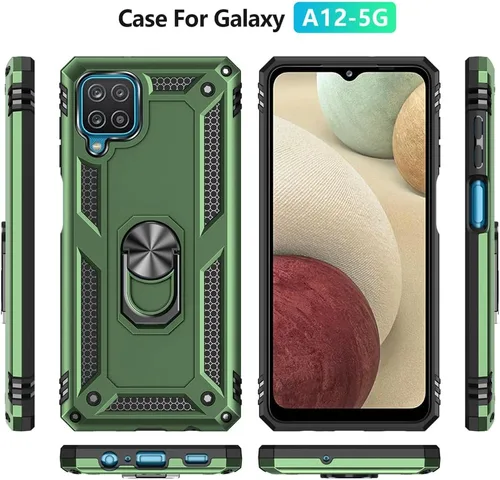 Vista 3 de Yiakeng Funda para teléfono Galaxy A12, Samsung A12 con protector de pantalla HD, fundas protectoras de grado militar con anillo para Samsung Galaxy