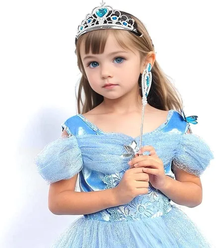 Vista 4 de Juego de tiara y varita de corona princesa Elsa - Joya de corazón de plata Azul